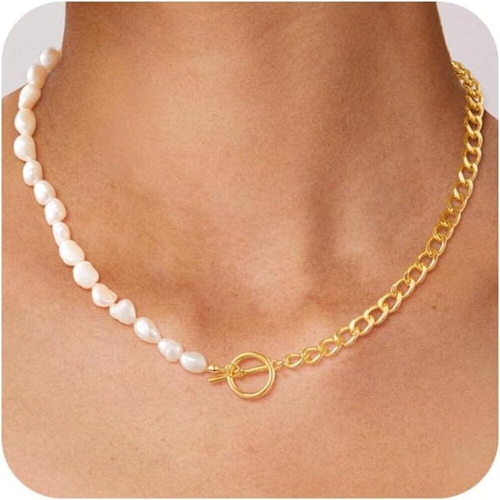 🆕 Women Gold Pearl Pendant Necklace 14K Simple Trendy Sterling Chain Jewelry